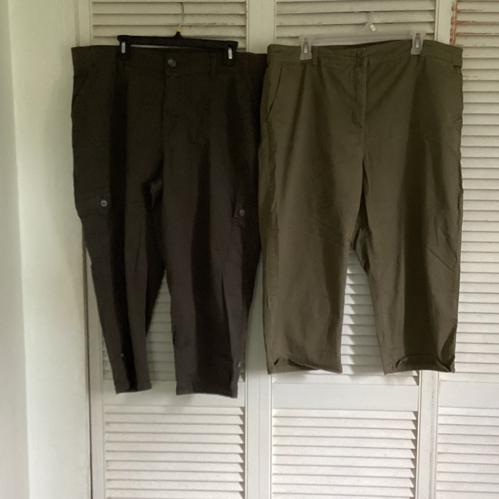 Women's Cargo Capri Pants - light Olive and forest green, sold as a pair 18W